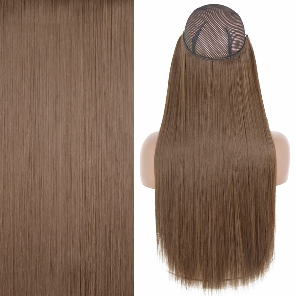 Unisex Black 32 Inch Invisible Wire Synthetic Halo Hair Extensions Natural Blonde Seamless One Piece
