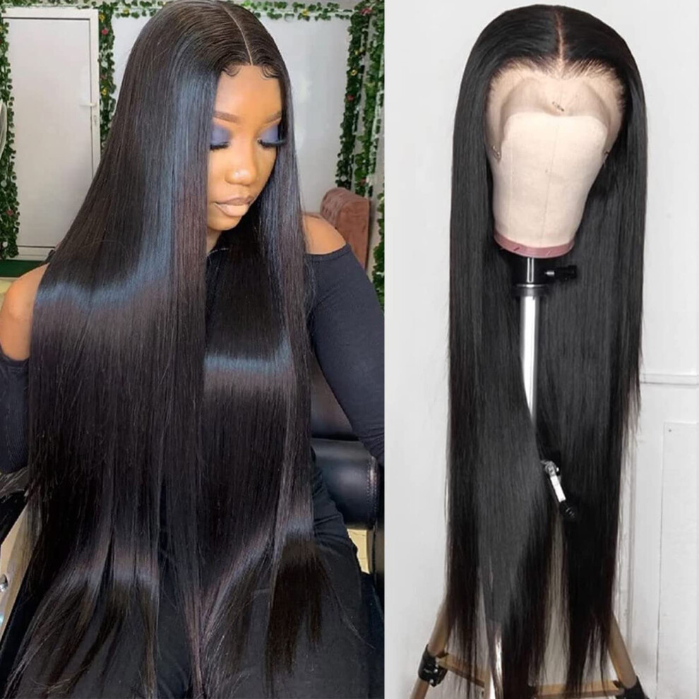 13x6 HD Lace Front Wig Brazilian Straight Human Hair Glueless Pre Plucked Hairline 22 Inch Natural Black 200% Density