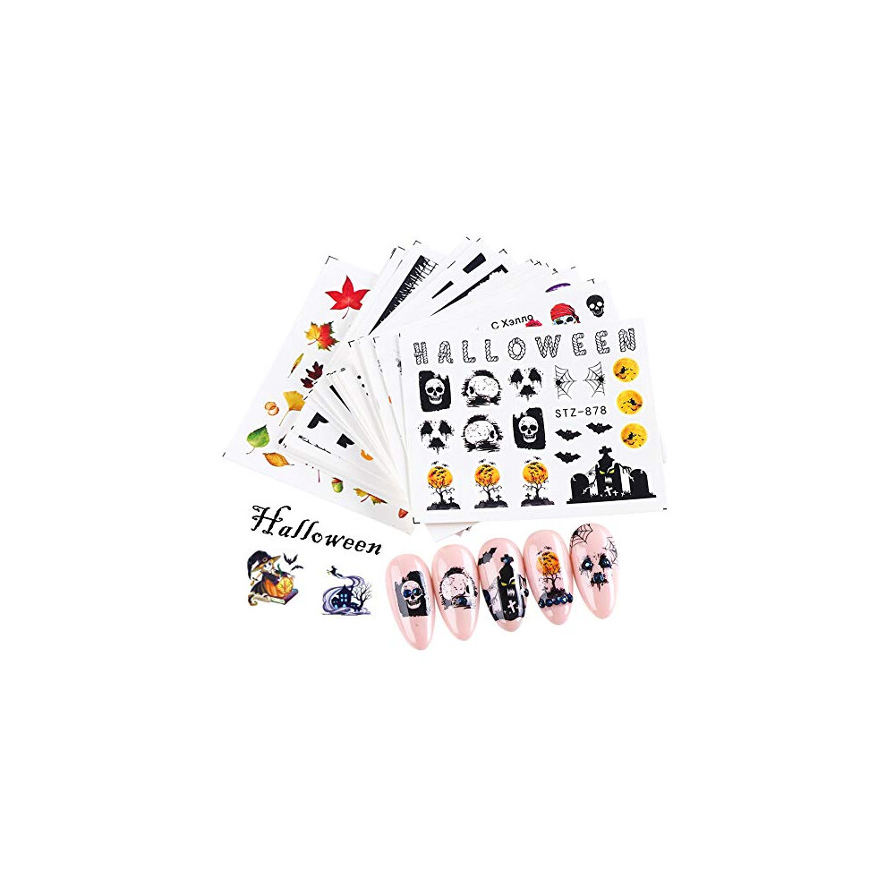 Halloween Nail Art Stickers and Decals, 24 Sheets Water Transfer Skull Pumpkin Ghost for DIY Manicure