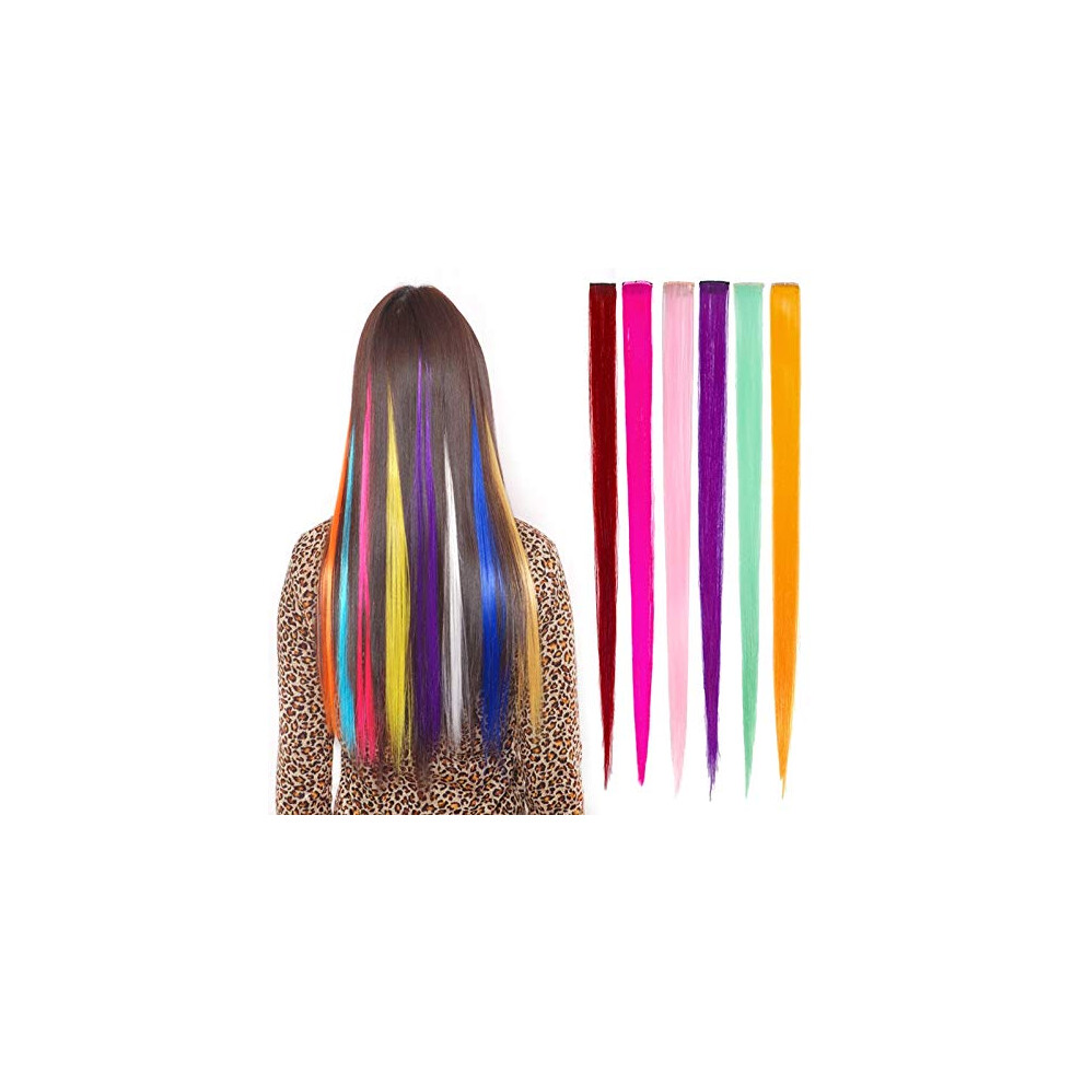 Unisex Clip In Hair Extensions Rainbow Synthetic Highlights Easy Clip Colorful Hairpieces For Women Girls