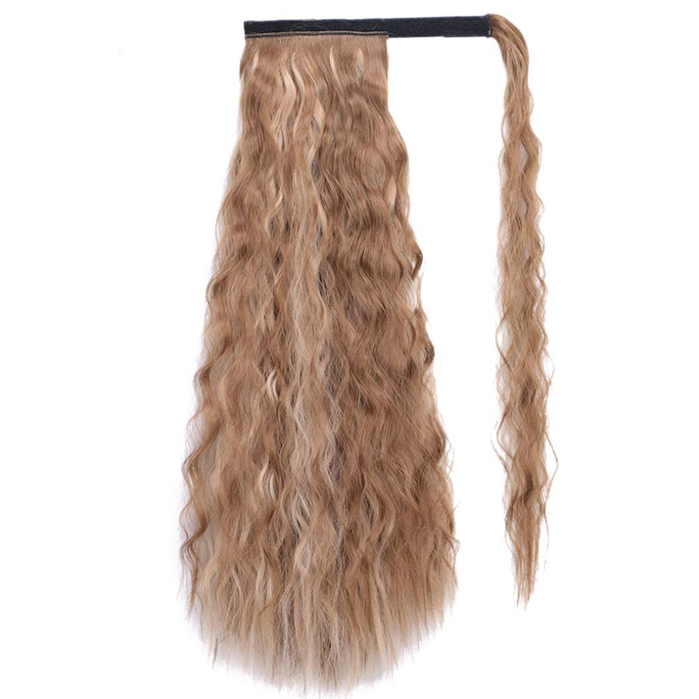 Unisex Ponytail Hair Extension Wrap Around Water Wavy Synthetic Ombre 24H27# For Instant Volume Boost