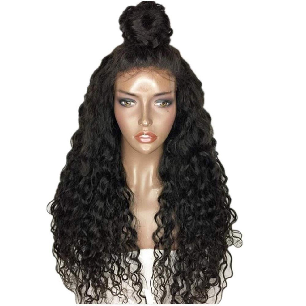 Unisex Long Curly Wig With Bangs, Heat Resistant Synthetic Front Lace, 28 Inch Cosplay Style