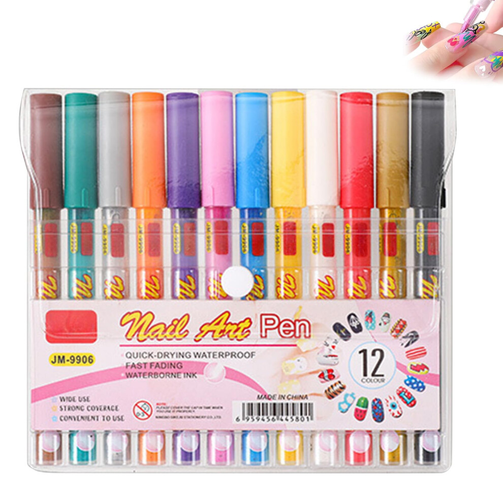 12 Colors Nail Art Pens Set for Precise Design, Drawing and Dotting â Vivid Pigment Markers for Home and Salon