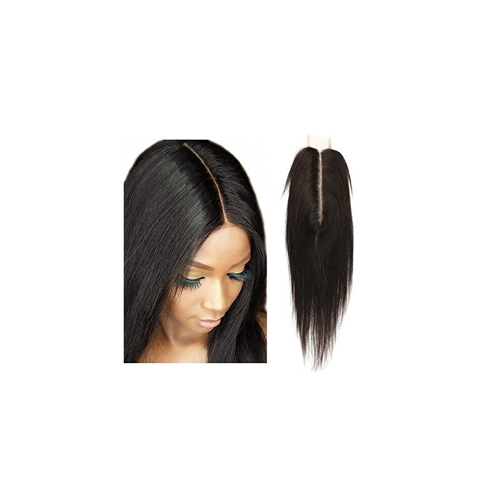 Unisex Brazilian Virgin Hair Closure 2X6 Middle Part Silky Straight Human Hair Lace Closure With Baby Hair Natural Color 6 Inch