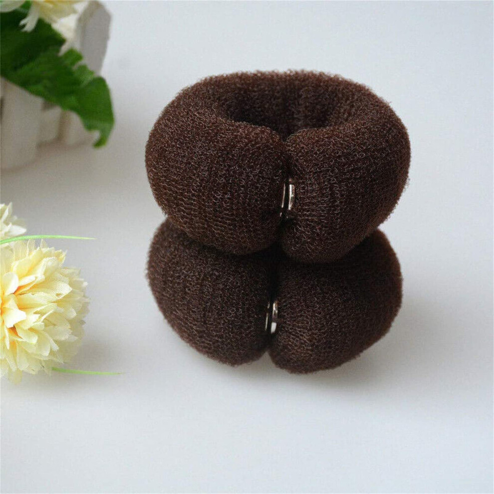 Unisex Brown Hair Bun Maker Reusable Nylon Donut Ring For Fast Updo Styling Ballet Work Party Styles