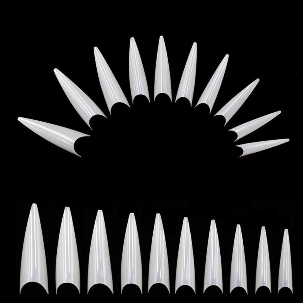 500pcs Long Stiletto Nail Tips Acrylic False Nails Natural Finish with Storage Bag for Extensions