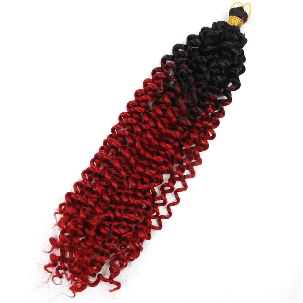 Unisex Red Ombre Water Wave Crochet Hair Extensions 14 Inch Heat Resistant Synthetic Braiding Hair T1b Burgundy
