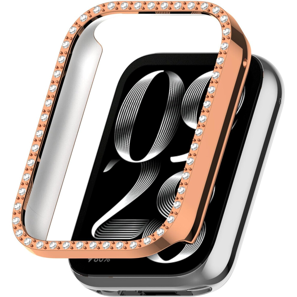 Rose Bling Case For Xiaomi Smart Band 8 Pro, Crystal Rhinestone Shockproof Protective Cover For Mi Band 8 Pro Gold 9365369138605
