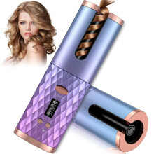 Cordless Hair Curler Automatic Curling Iron with Ceramic Rotating Barrel, 6 Temps and Timers, Fast Heating, Auto ShutOff, Rechargeable Travel Design