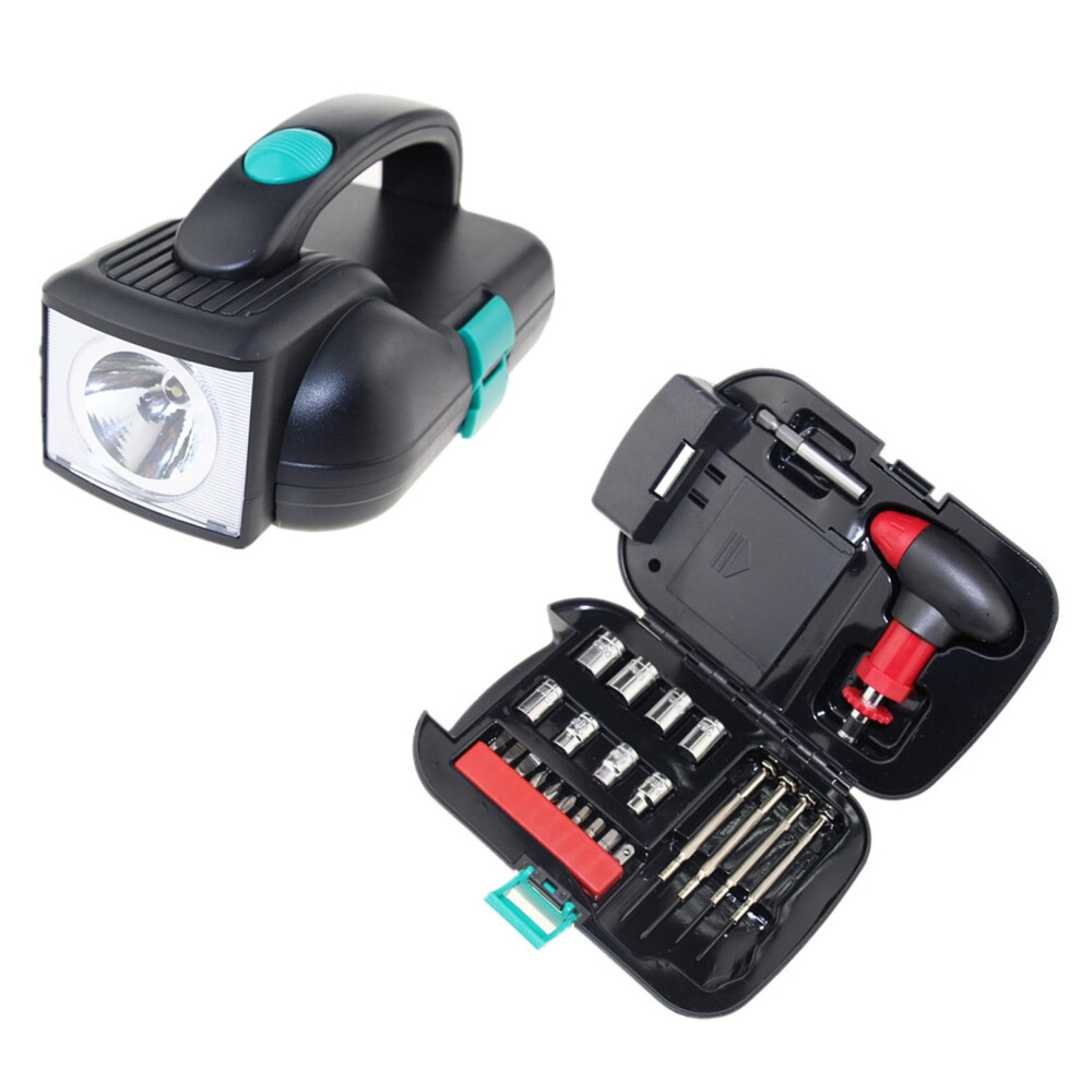 24Pc Household Tool Kit With Led Flashlight, Mini Screwdriver Set, Ratchet Handle, Sleeve, Watch Tools, Compatible With Diy, Home Use 9773935411487