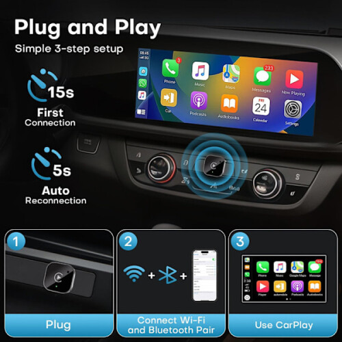 2-in-1 Wireless CarPlay Adapter Android Auto Wireless Adapter Smart Mini Box USB Dongle Plug and Play WiFi Quick Connection 1