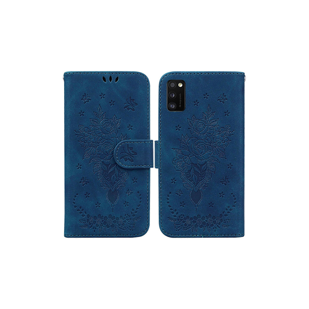 Case For Compatible With Samsung Galaxy A41 With Butterfly Rose Embossed Leather Blue 9773935412118