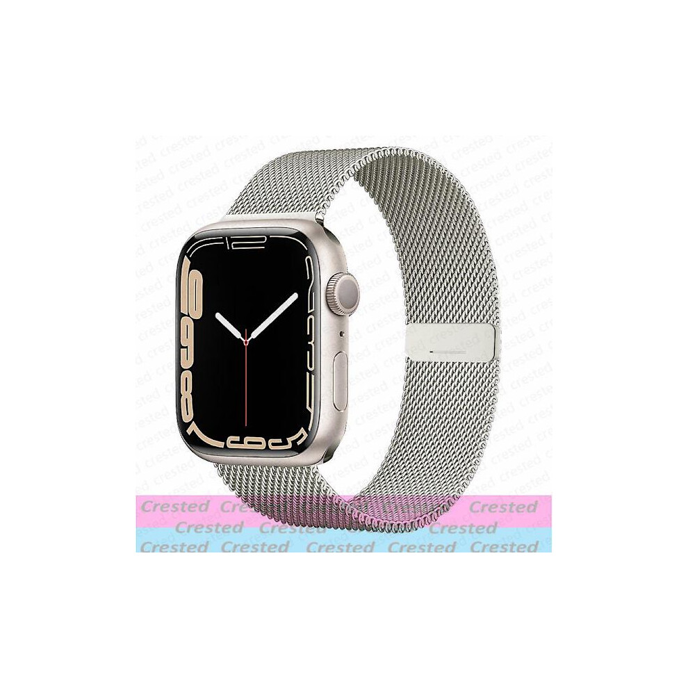 Milanese Loop Band Compatible With Apple Watch Ultra, 38Mm 40Mm 41Mm 42Mm 44Mm 45Mm 49Mm, For Iwatch Series 3-8, Se, Starlight 9773935412194