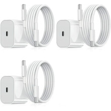 Lot de 3 chargeurs compatibles iPhone : chargeur rapide, adaptateur et câble de 2 m, 20 W, USB-C, blanc.