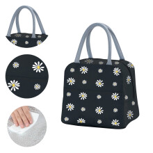 Bolsa térmica Daisy portátil para el almuerzo, ideal para oficinistas, picnics y comidas para mujeres y niñas, color negro.