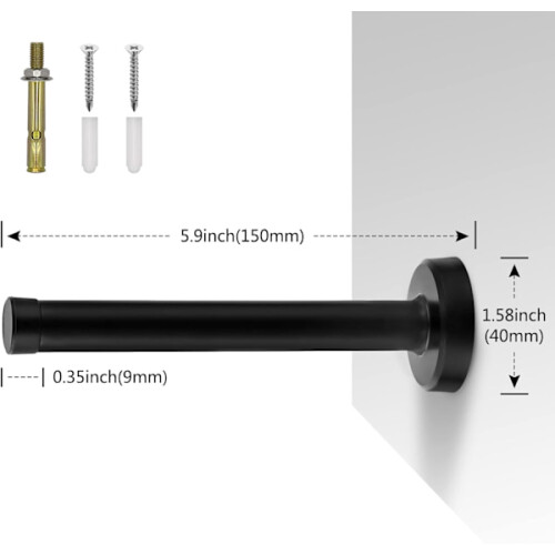 Batente de porta de 150 mm/6 polegadas de comprimento, preto, para montagem na parede, moderno e resistente, em aço inoxidável. 1
