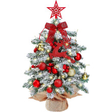 Sggvecsy 23.6'' Mini Snow Frosted Christmas Tree with Lights, Star, Glitter Balls, Red Deer, Bows, Berries Ornaments - Indoor Holiday Decor