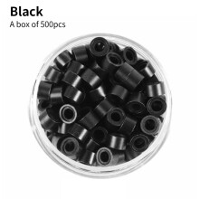 500 Stück Mikroringe, 5 mm, silikonbeschichtete Aluminium-Verbindungsperlen für Haarverlängerungswerkzeuge, Schwarz