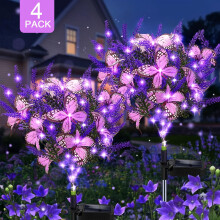 Confezione da 4 luci solari a forma di farfalla color lavanda - Attivate dal vento, alimentate a energia solare, decorazione per esterni con