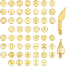56Pcs Wood Burning Tip Number Letter Pattern Carving Tool Golden Brass Soldering Iron for DIY Pyrography Carving Crafts