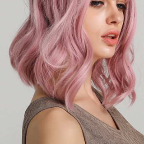 Parrucche rizadas Dekaim Parrucche corte Bob Parrucche rosa Bob per mujer 2