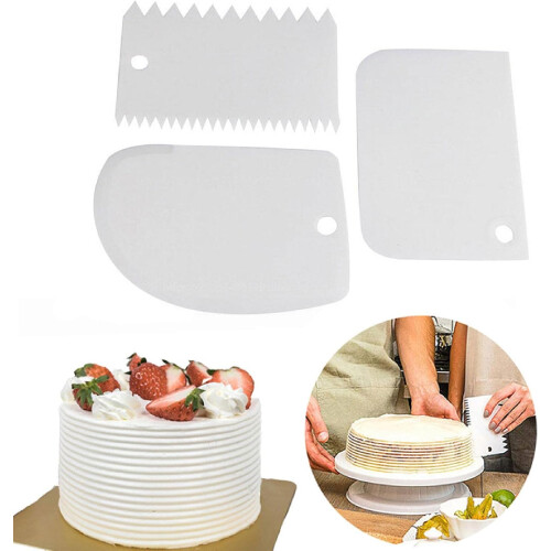 Cake Scraper Set 3 Pcs Plastic Smoother Tools for Easy Cake Decorating and Baking 2