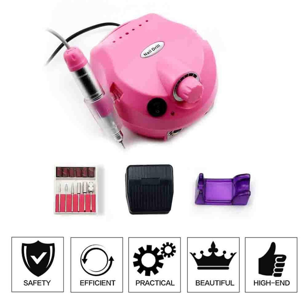 Pink Professional Electric Nail Drill 35000Rpm For Acrylic And Gel Nails With Low Noise And Variable Speed Control