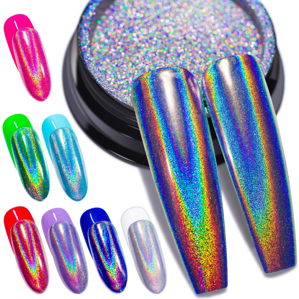 Holographic Chrome Nail Powder Rainbow Unicorn Mirror Effect for Gel Nails DIY 1g with Tools