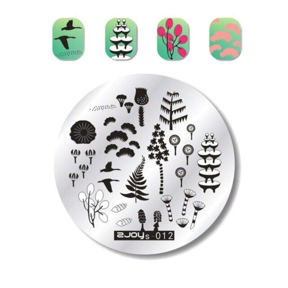 Round Stainless Steel Nail Stamping Plate 5.5cm Teapot Mushroom Raindrop Template for Manicure