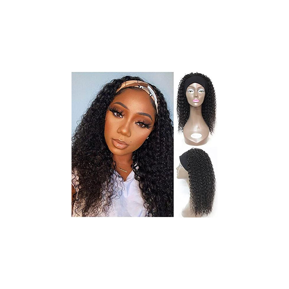 18 Inch Deep Wave Headband Wig for Black Women Brazilian Virgin Human Hair Glueless None Lace Front