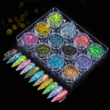 12 Colors Holographic Nail Glitter Powder Superfine Iridescent Sequins for Nail Art
