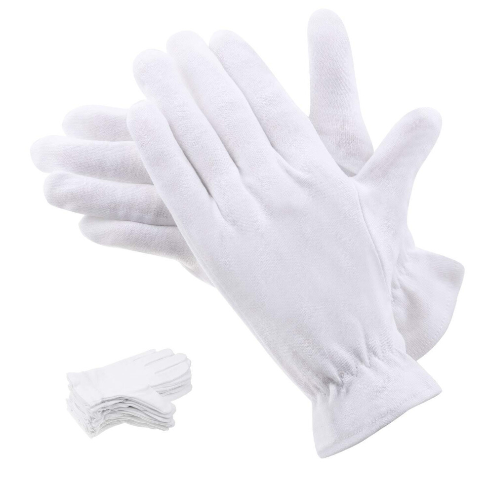 Large White Cotton Moisturizing Gloves for Dry Hands and Eczema, 9 Inch Reusable Spa Therapy