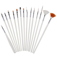 15 Piece Nail Art Brush Set for Gel and Acrylic Professional UV Gel Nail Brushes for Precision Designs White