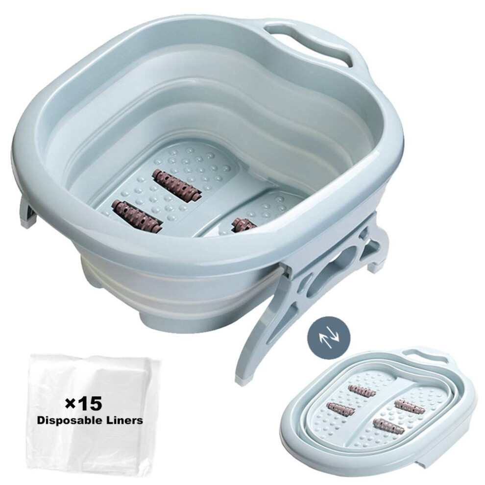 Blue Foot Bath Massager With Builtin Rollers, Large Collapsible Soaking Tub For Home Spa Pedicure