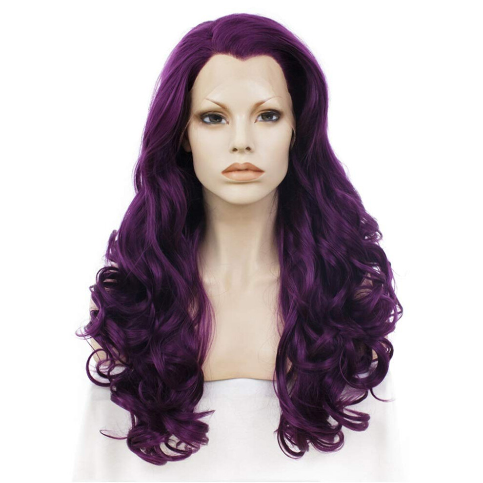 Purple Lace Front Wig 24 Inch Synthetic Deep Wave Heat Resistant for Women Cosplay
