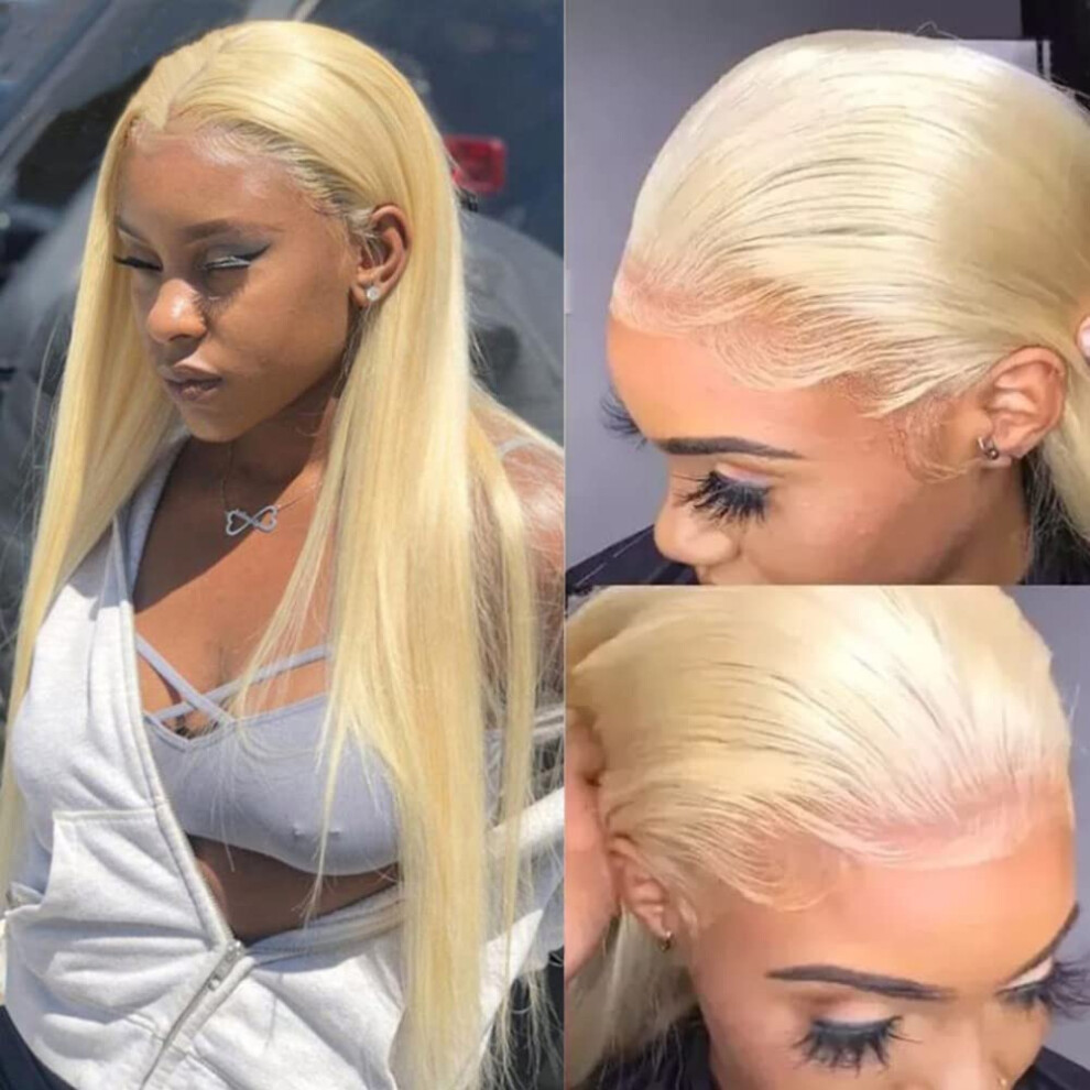 Unisex 613 Blonde 13X4 Lace Front Wig Human Hair Pre Plucked Hairline 10 Inch Brazilian Virgin Straight Wig For Women