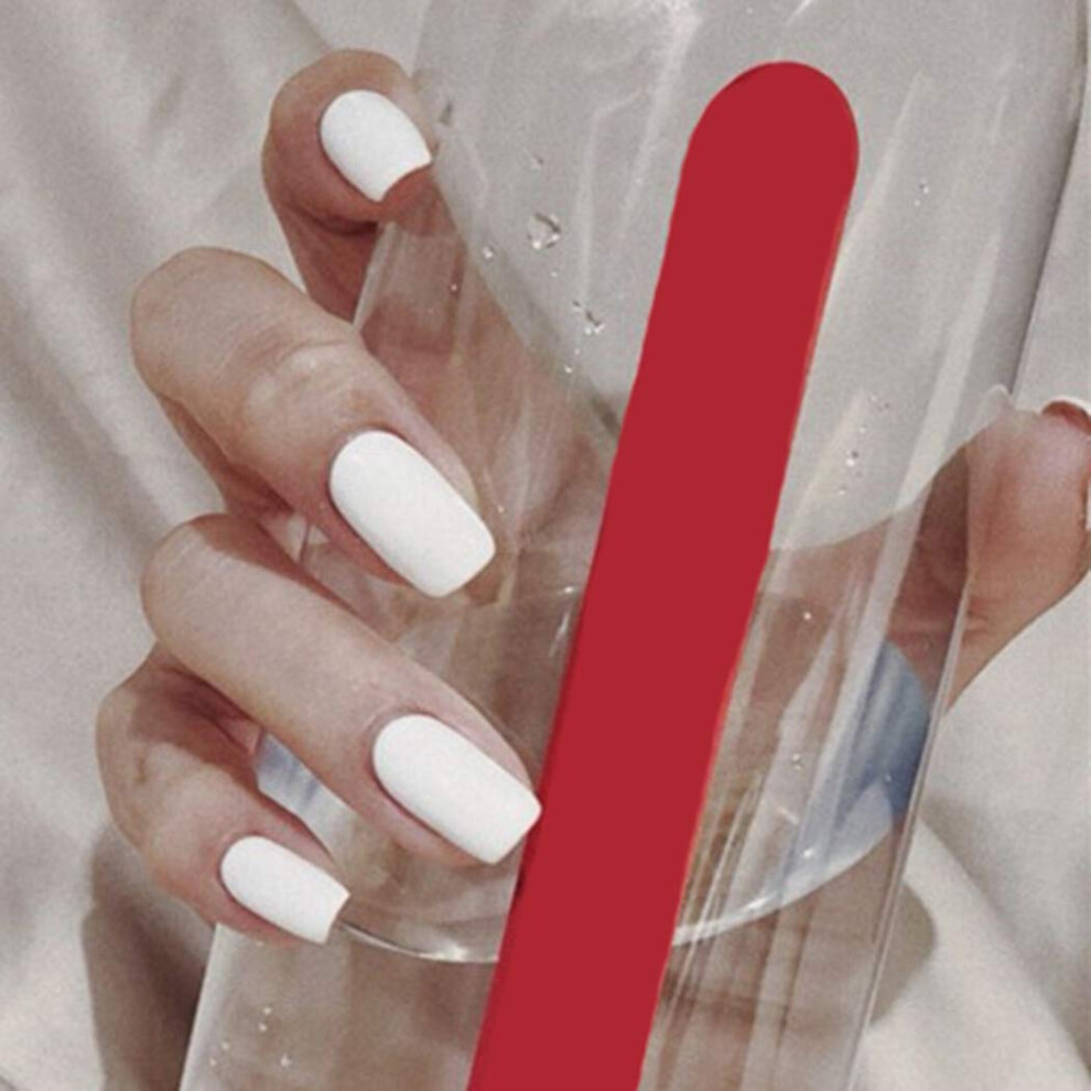 White Matte Press On Nails 24Pcs Square Oval Fake Nails Set Instant Salon Manicure For Women