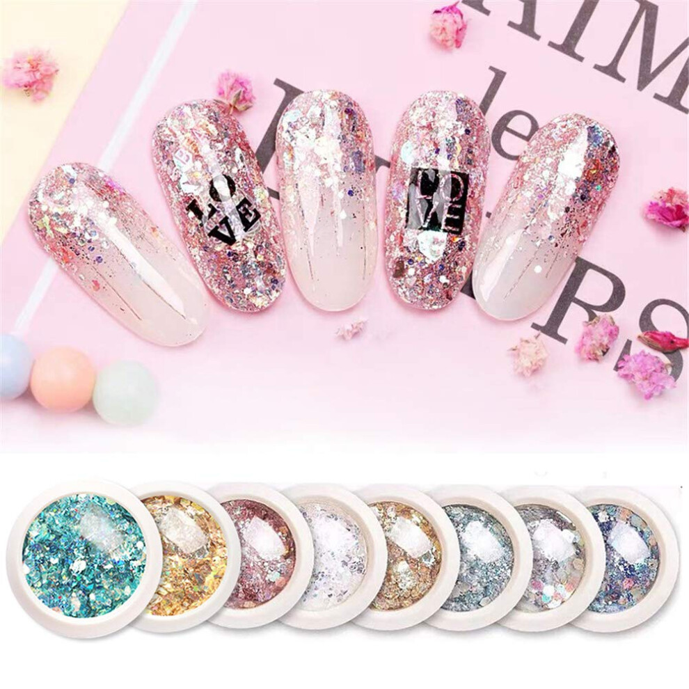Holographic Nail Glitter Sequins 8 Colors Iridescent Flakes for DIY Manicure and Nail Art