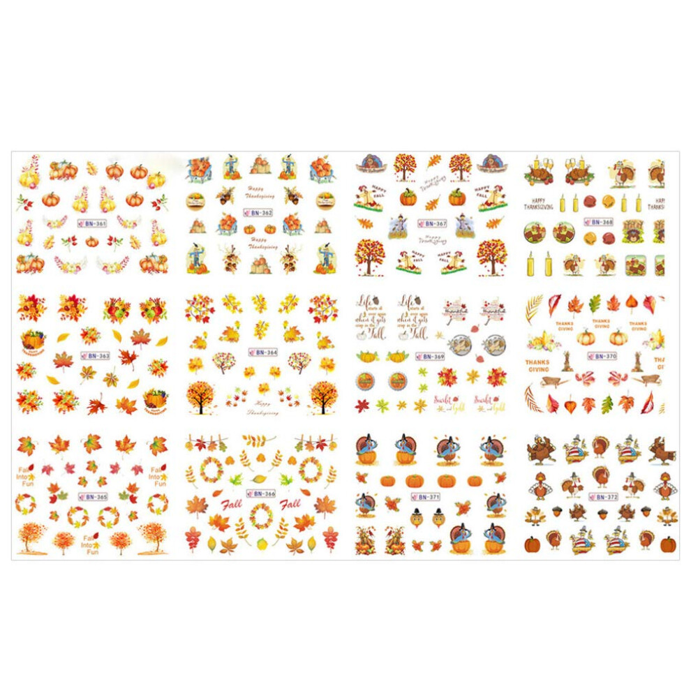 Thanksgiving Nail Art Stickers Fall Maple Leaf and Pumpkin Turkey Nail Decals for Women Girls