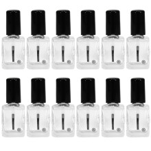 Empty Clear Glass Refillable Nail Polish Bottles with Brush Cap and Mixing Ball – Pack of 12