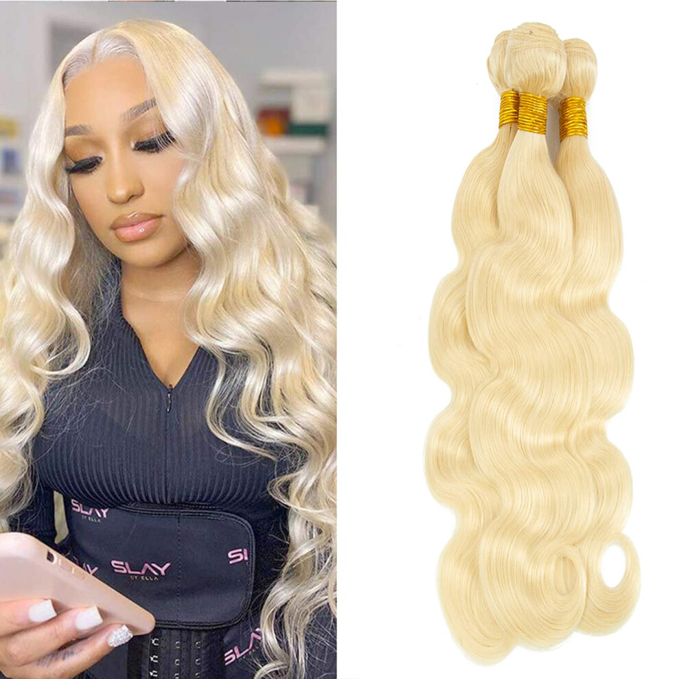 Unisex 613 Blonde Body Wave Human Hair Bundles Brazilian Remy Extensions, 100% Virgin, Tangle Double Weft