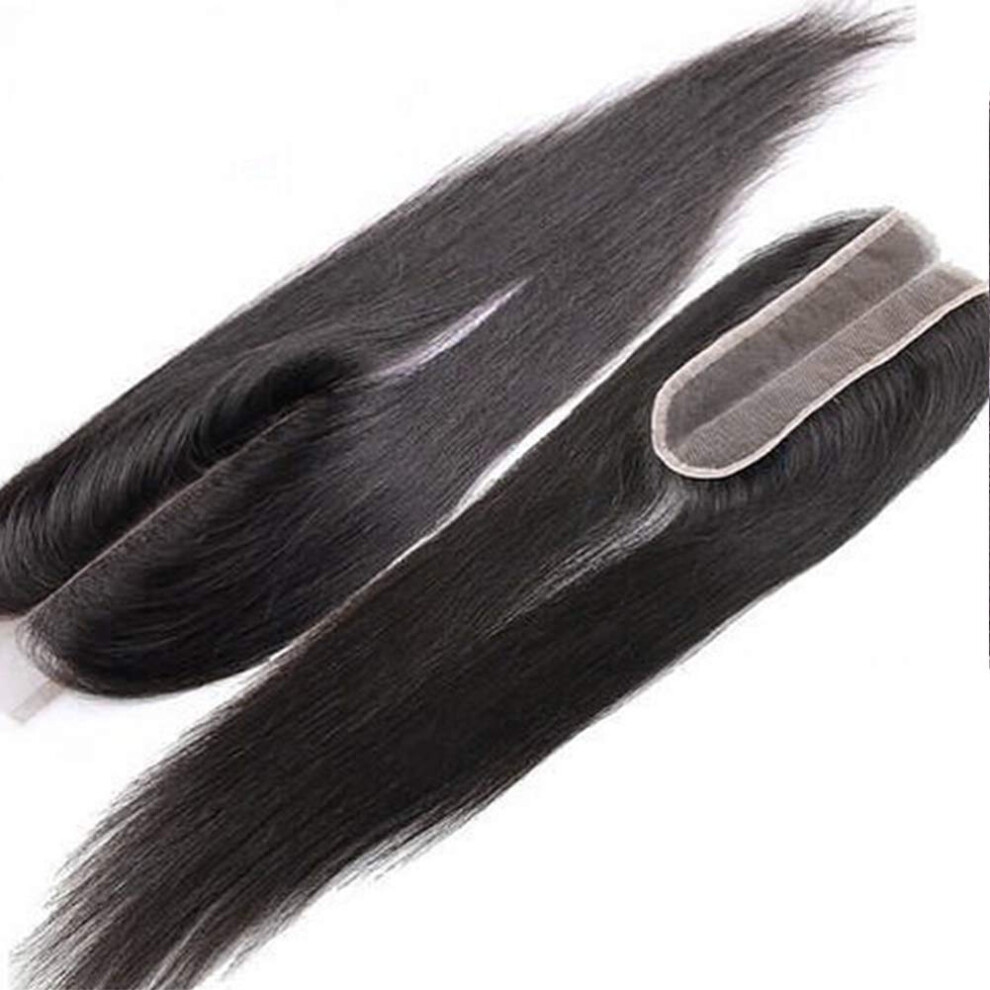 Unisex 14' Brazilian Human Hair Closure 2X6 Swiss Lace Middle Part Preplucked Baby Hair Bleached Knots