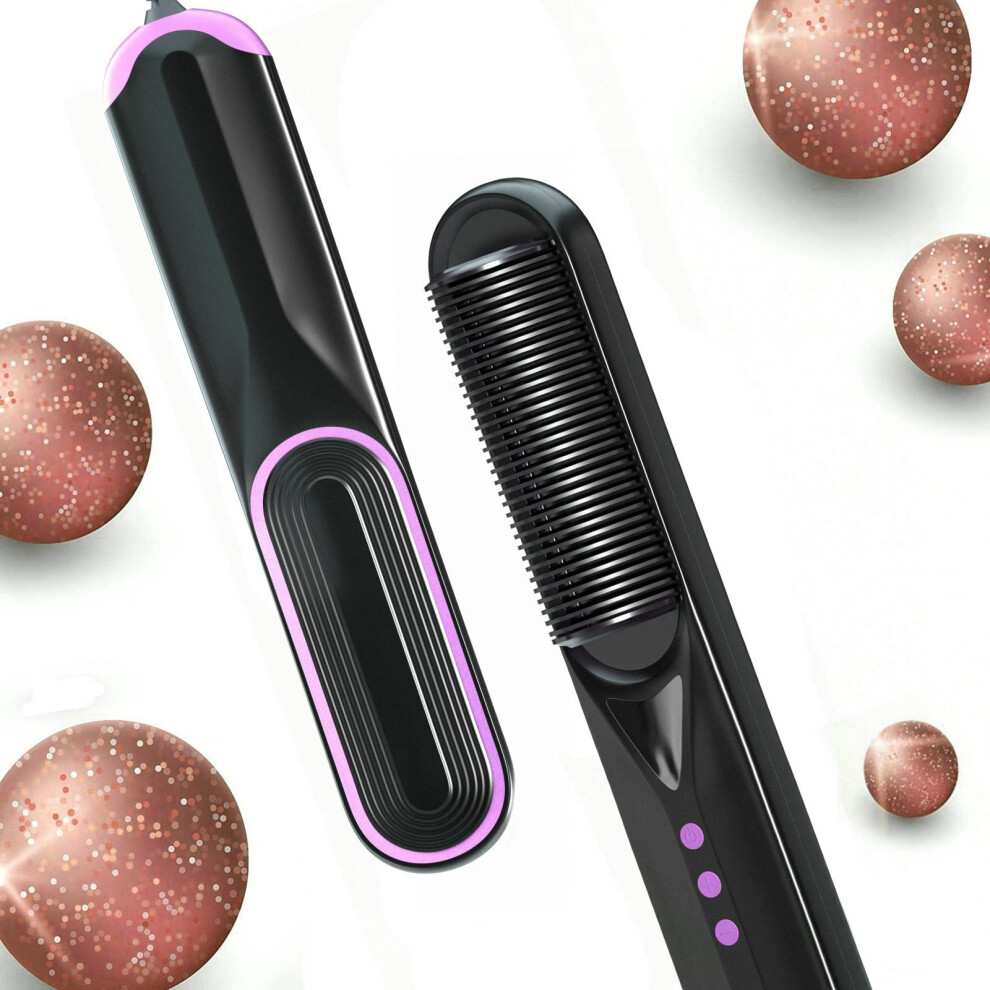 Hair Straightener Brush with PTC Ceramic, Negative Ion, 7 Heat Settings, AntiScald, LED Display