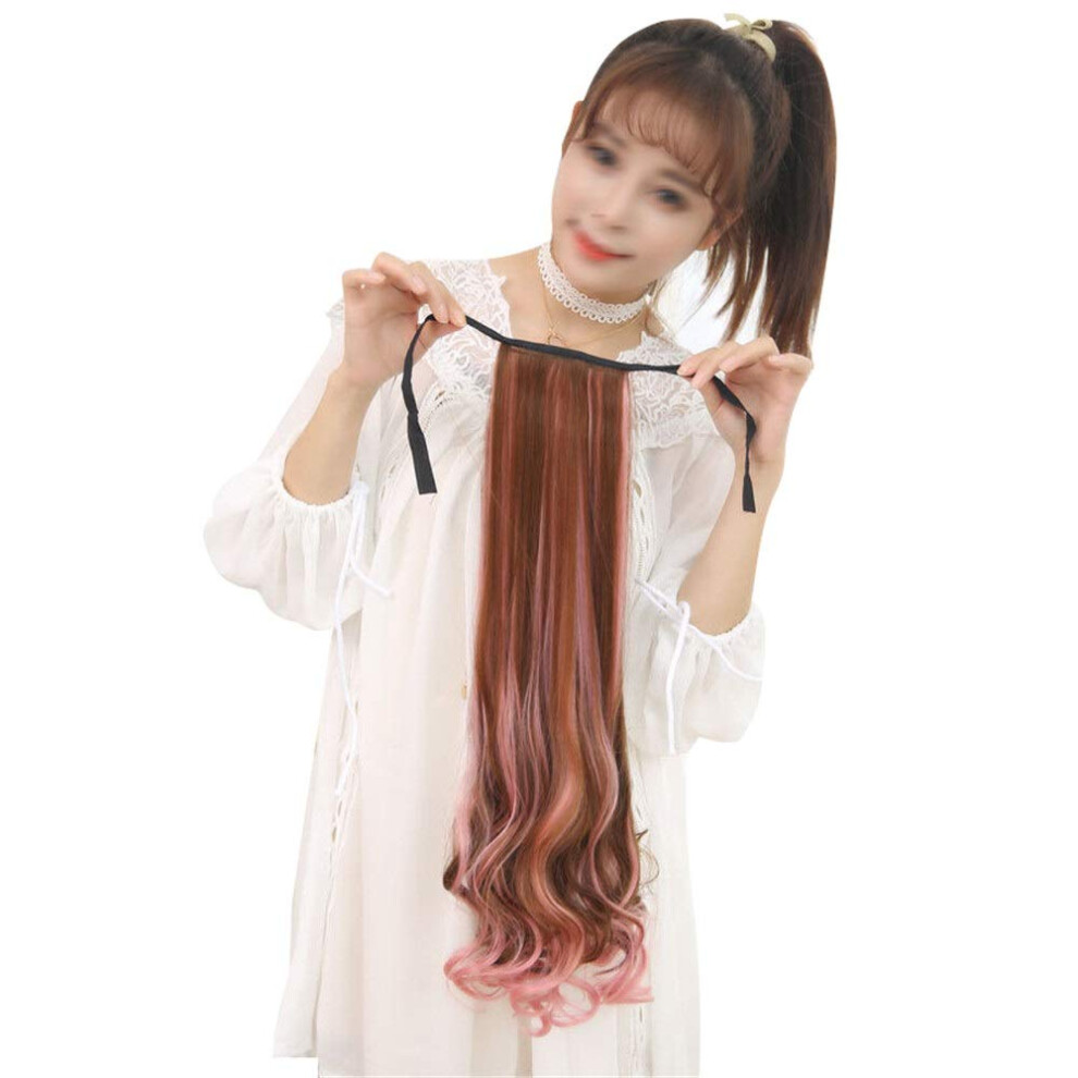 Unisex Long Curly Ponytail Hair Extension 48Cm Synthetic Wavy Wig For Women Natural Texture