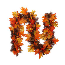 Guirlanda de Folhas de Bordo para o Dia de Ação de Graças, Guirlanda Artificial de Folhas para Decoração de Outono, Lareira, Parede e Halloween,