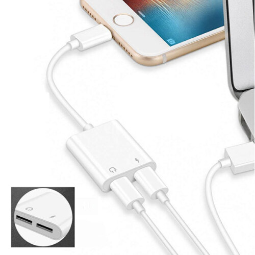 2 in 1 Lightning Adapter / Splitter compatible with iPhone 7/8/X White