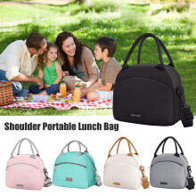 Sac à lunch isotherme SUSUchens avec grande poche avant, en tissu Oxford résistant, fermetures éclair lisses, style bento, noir.