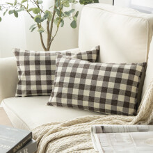 Phantoscope Classic Checkers Series Retro Plaids Vierkant Decoratief Sierkussen met Binnenkussen, 30 x 50 cm, Bruin/Wit, 2 stuks