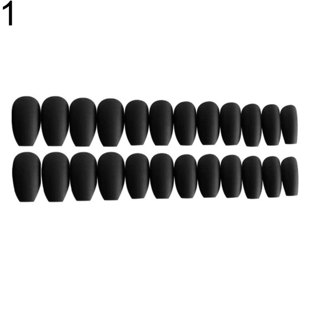 Black Matte Press On Nails 24Pcs Long Durable Artificial Nails Set With Salonstyle Finish