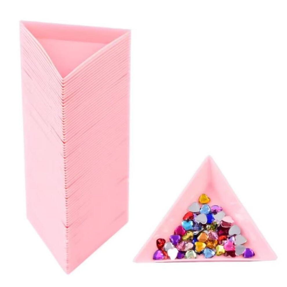 Pink 5Pcs Triangle Nail Art Rhinestone Sorting Tray For Crafts And Stackable Bead Storage